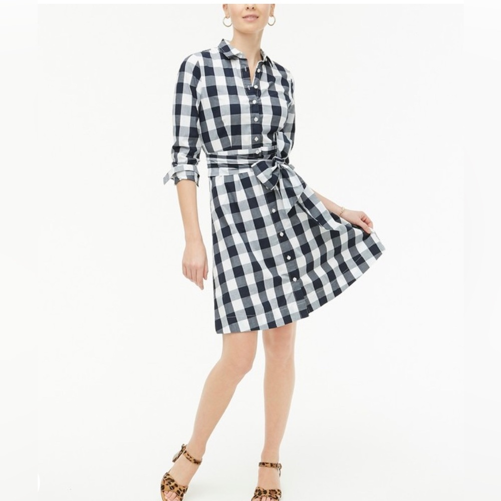 J.Crew Tie-waist poplin shirtdress in gingham